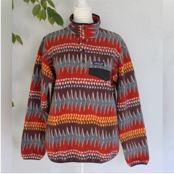 Patagonia Fleece Synchilla Fleece Pullover Laughing Waters Dark Ruby Small - Picture 3 of 17